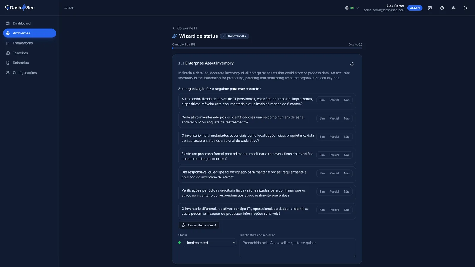 Preencha o status sem travar.
